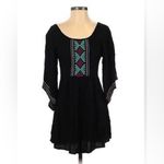Roxy  Women’s Embroidered Boho Sunset City 2 Black Mini Dress with Bell Sleeves Photo 1