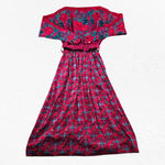 Vintage 80s Halston III Silk Floral Plaid Dress Red Pink Teal Belted Midi Size 4 Photo 1