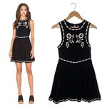 Free People Dress Womens 2 Delightful Birds Of A Feather Embroidered Flare Black Photo 1
