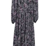 Mikael Aghal Pleated Printed Black Long Sleeve Crepe de Chine Maxi Dress Size 6 Photo 1