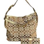 Coach Hampton Gold Trim Signature C Hobo Tote w/ Coordinating Long Snap Wallet Photo 0