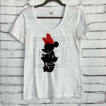 Disney  Minnie Mouse Silhouette Graphic Tee Women’s S White Red Bow 100% Cotton Photo 0