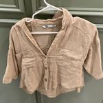 ZARA Cropped Tan Button Down Shirt Photo 0