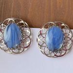 None Vintage style ornate earrings, large oval blue and silver Photo 0