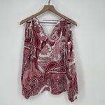Soho New York & Company Jeans Cold Shoulder Paisley Print V Neck Blouse XS Red Photo 4