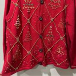 Designer Originals Designer Original STUDIO JOY Beaded Christmas Red Cardigan Sweater Fur Collar L Photo 2