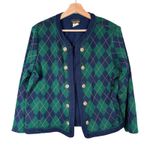 Stuart Alan Womens Cardigan Sweater Jacket Navy Green Argyle Button Front Sz 18 Photo 0