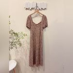 ASTR Lace Up Puff Sleeve Midi Dress in Brown Floral Size Small NWT Photo 5