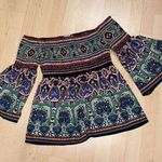 Flying Tomato off Off On Shoulder Top Boho Aztec Print Women's Size Small Photo 0