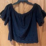 Madewell Eyelet Off-the-Shoulder Ruffled Short Sleeve Top in Black Size Large Photo 6