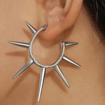 Gothic Exaggerated Spike stud punk earrings , emo goth rock grunge look Silver Photo 0