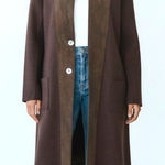 Eileen Fisher  Size M L Brown Merino Wool + Lamb Leather Coatigan Jacket Coat Photo 0