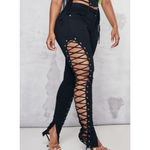 Pretty Little Thing Shape Black Lace Up Side Skinny Jeans, Size 6 Photo 1