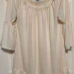 Win Win Women's Cream Crochet Neckline Quarter‎ Sleeve Tunic Size L/XL Photo 0