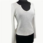 Pilcro Anthropologie Women's Notched Waffle Long Sleeve Top Sz Medium, White Photo 2