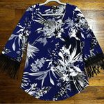 🦋 NWOT Alfani Floral Print Dress with Fringe Sleeves Small Blue Photo 8