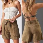 MOTHER The Chute Paperbag Shorts Linen Blend High Rise Olive Green $148 26 Photo 1