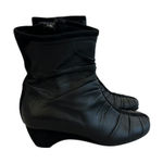 Taryn Rose  Black Low Wedge Leather Boots Booties Suede Ruched Size 36 5.5 Womens Photo 0