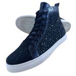 Lady Couture Flat Laser Cut High Top Bling Rhinestone Sneaker Navy Women's Size Blue Size 9 Photo 9