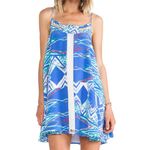 Lovers + Friends Hagar Mini Dress Blue White Ikat Print Sleeveless Swing Dress Photo 6