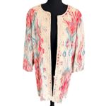Chico's Chico’s Open Front Linen Cotton Jacket Ikat Print Crochet Trim Size 3 XL Photo 1