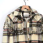 BLANK NYC Plaid Fringe Shirt Jacket Shacket Button Down Neutral Black Women's XS Photo 2