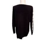 August Silk Two Tone Black Ivory Keyhole Knit Top Button Sleeve Womens Medium Photo 4