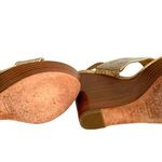 Coach  Jezebel Metallic Logo Wood Heel Open Toe Buckle Wedge in Gold Silver 8.5 Photo 9