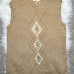 ESCADA Vintage Argyle Sweater Vest Womens Size Large Wool Cashmere Silk Academia Tan Photo 0