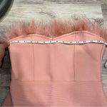 Pink Strapless Bodycon Fuzzy Feather Top Event Dress Knee Length Sexy Photo 7