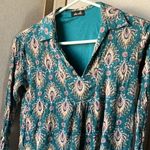 Dee Elle  Teal Top with Patterned Trim medium Photo 3