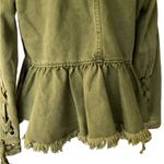 Free People  Olive Green Frayed Hem Denim Jacket XS | Utility Boho Casual Layer Photo 7