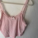 Y2k Pink Lace Trim Crop Cami Top Womens Small Bow Detail Soft Ribbed Coquette Photo 1