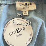 Umgee DENIM Ruffle One Shoulder Top Blouse Sz S Sleeveless Raw Hem LightWash NEW Photo 3