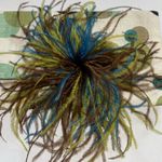 CLUTCH WITH FEATHER EMBELLISHMENT BLUE TAN BROWN GREEN SATIN SILK LINEN?MATERIAL Photo 1