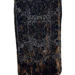 Long Semi Sheer Scarf with Velour Floral Print Black Gold 66" Long Photo 0