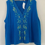 Maggie Barnes NWT  Vintage Blue Embroidered Vest Colorful Retro 4X Photo 0