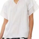 Ming Wang Ruffle Neck Short Sleeve Blouse in White Size Medium Photo 0