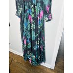 Badgley Mischka  Black Green Floral Long Sleeve V-Neck Pleated Gown Size 4 Photo 7