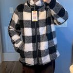 Cozy Sherpa Sherpa Cozy Jacket Fluffy Zip Black White Buffalo Checkerboard Comfy Womens M Photo 13