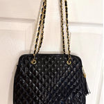 Jennifer Moore Jennifer Moore Quilted Shoulder Bag Chain Strap Tassel Black Patent Photo 0