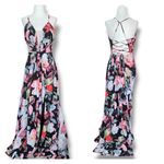 Cachet Formal Black Floral Maxi Dress 4 Crisscross Back V Neck Evening Gown Photo 3