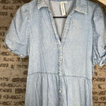 Grace + Karma | women denim button down dress puff sleeves Blue Photo 0