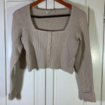 Abercrombie & Fitch Abercrombie Fitch Ribbed Square Neck Crop Cardigan Beige Button Up Womens Medium Photo 0