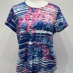 Chico's Chico’s Navy Pink White & Teal Splashed Color Short Sleeve Cotton Tee Sz 1/M Photo 5