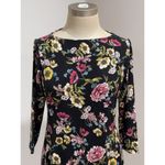 J.Jill Women's Black Floral Boat Neck 3/4 Sleeve Shift Dress Size XS Photo 4