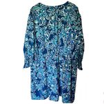 Molly & Isadora Keene Ruched Sleeve Dress Blue Tropical Knee Length Size 4X Photo 2