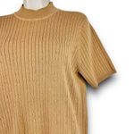 Laura Scott Ribbed Cable Knit Short Sleeve Sweater Mock Neck Camel Tan Large Photo 2