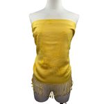 Yellow Embroidered Floral Design Scarf With Tassels Photo 5
