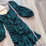 ZARA ‎ green zebra print mini dress ruched puff sleeves women’s size S Photo 3